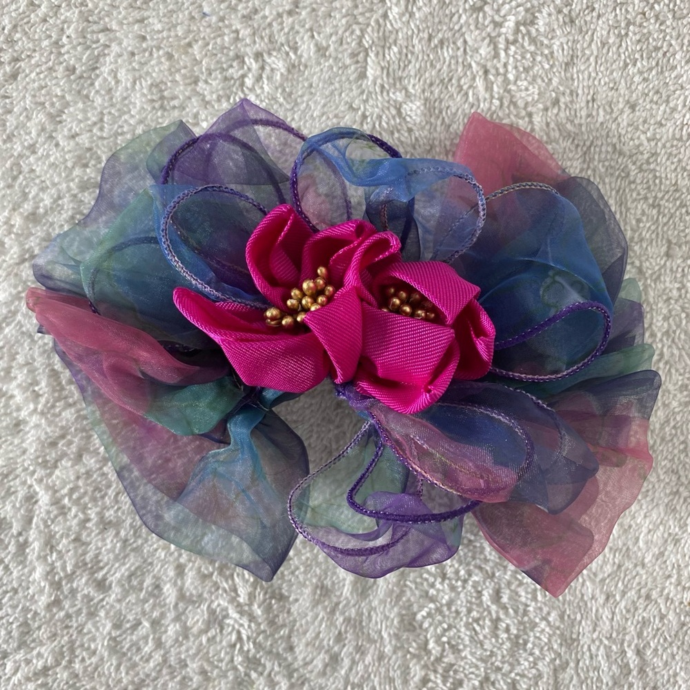 Vintage Handmade Pink Blue Purple Floral Hair Accessory Clip